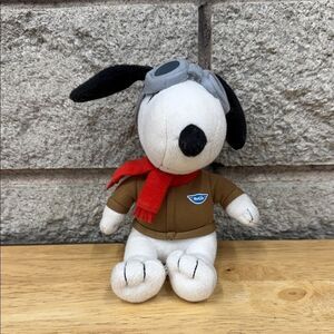 Snoopy Plush Pilot Dog in Brown Jacket and Red Scarf
